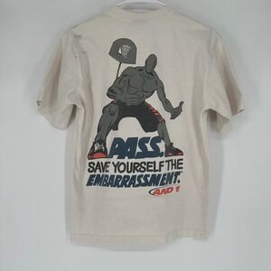 Vintage 90s AND1 Basketball Graphic T-Shirt Kids Large 14/16 Cream Streetball